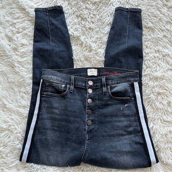 AO.LA Alice + Olivia High Rise Button Fly Side Stripe Jeans Size 30 - Picture 4 of 14